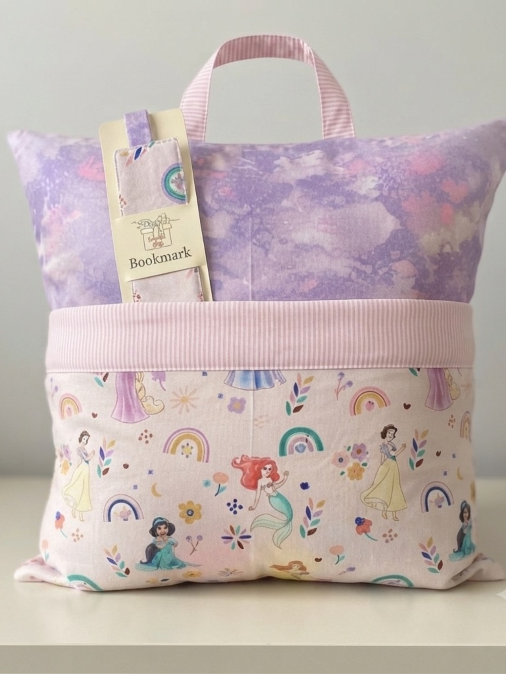 Handmade Purple and Pink Princess Reading Pillow with Bookmark